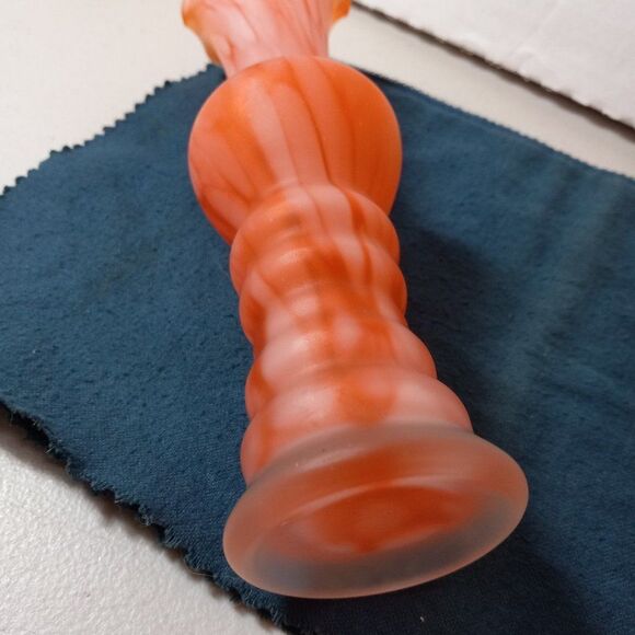Vintage Orange Splatter Glass Bulbous Center Scalloped Lip Vase Cottagecore - Picture 3 of 6